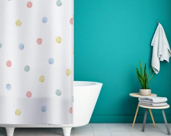 Cortina de ducha con lunares para baño infantil, colorida idea de guardería para niña, decoración pastel para el hogar.