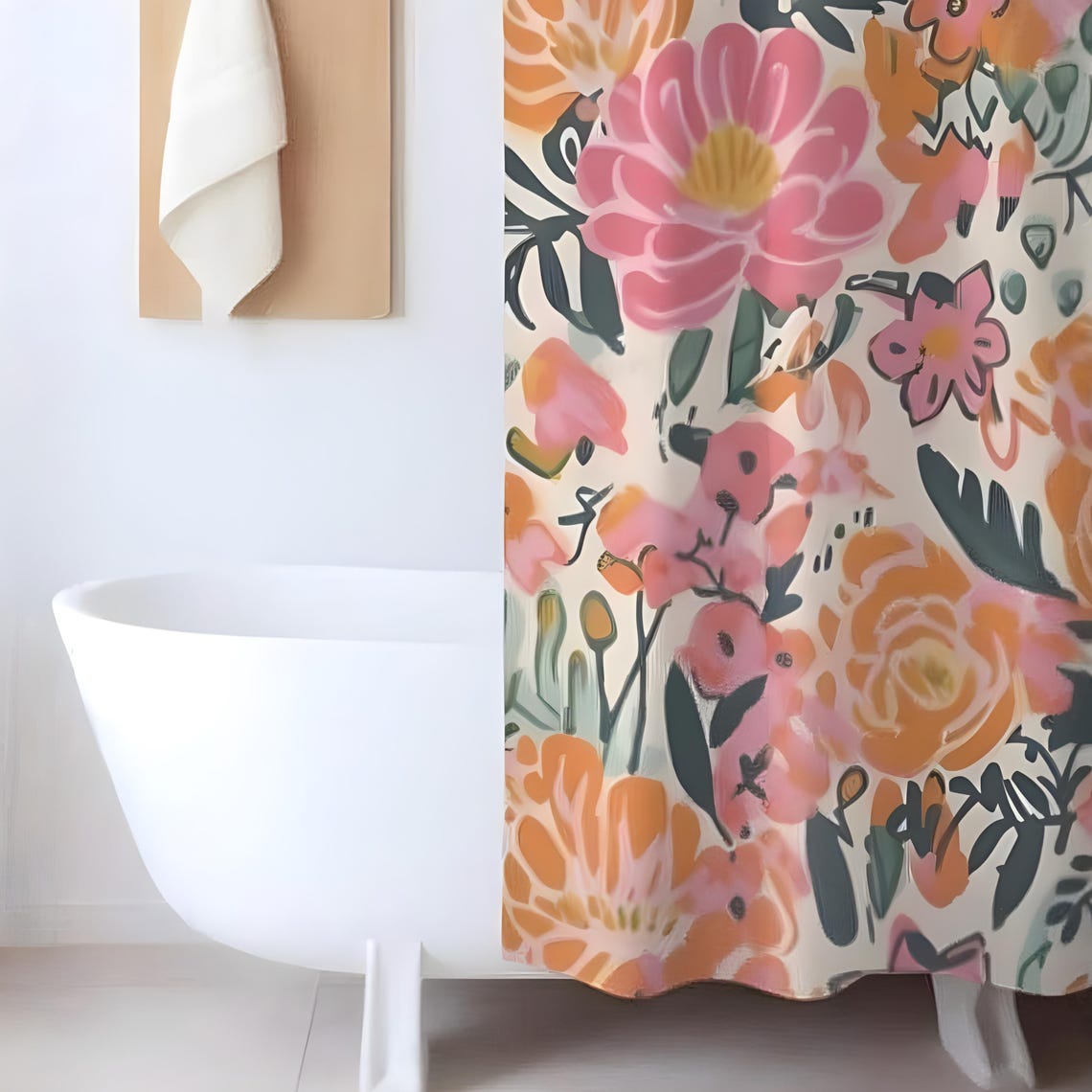 Floral Shower Curtain Bundle Oversized Floral Bathroom Decor Large Pink Flower Bath Cover Cottagecore Aesthetic Matching Bathmat Retro Idea
