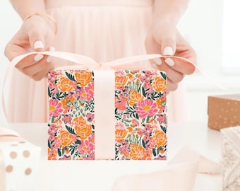 Wedding Shower Gift Wrap Bright Floral Wrapping Paper Elegant Satin Finish Gift Wrap for Bridal Shower Pink Flower Design Gift Paper