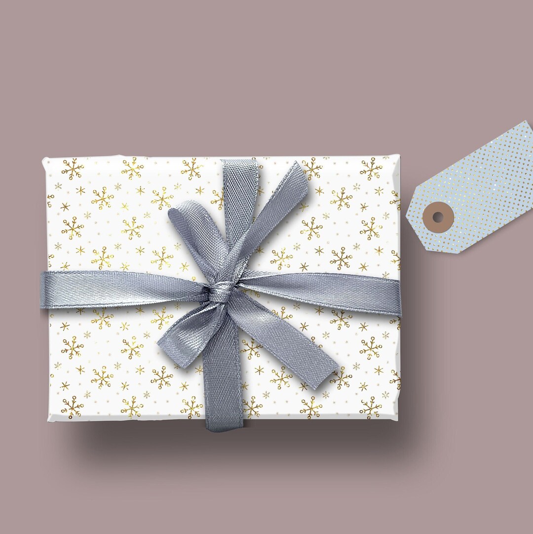 Minimalist Christmas Wrapping Paper White and Gold Snowflake Etsy