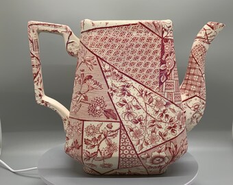 STAFFORDSHIRE AESTHETIC RED Transferware Tea Pot (without lid).  Bird with Flowers ~ Floris Linga