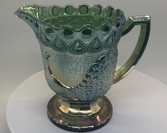 Westmorland Glass Co Pressed, Iridescent Green Carnival Glass Creamer