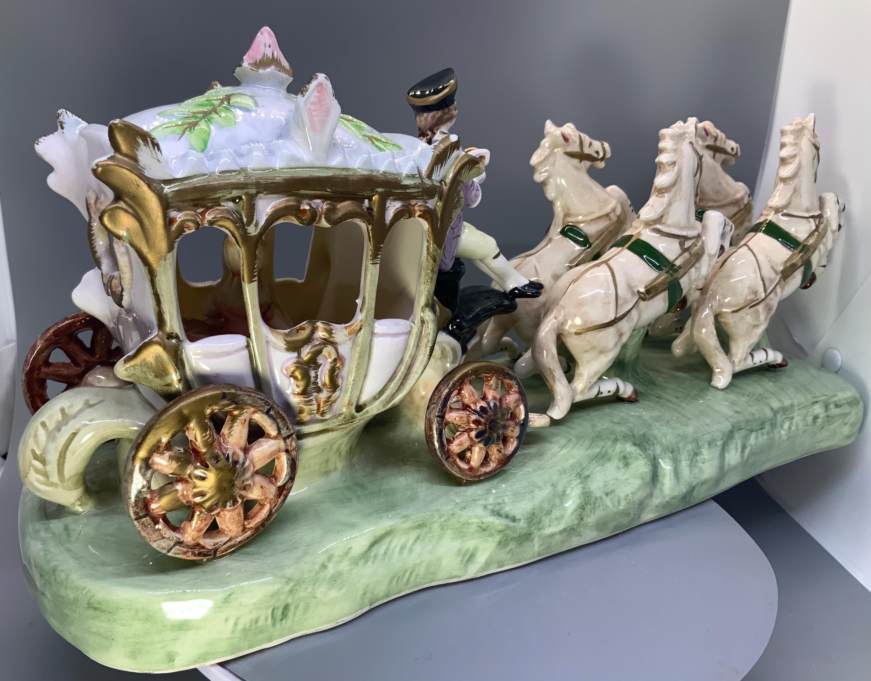 Vintage Capodimonte Style Porcelain Cinderella Carriage, Four