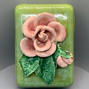 Vintage California Pink Rose Ceramic Cigarette Box, Trinket Box, Stash Box, Trinket Box