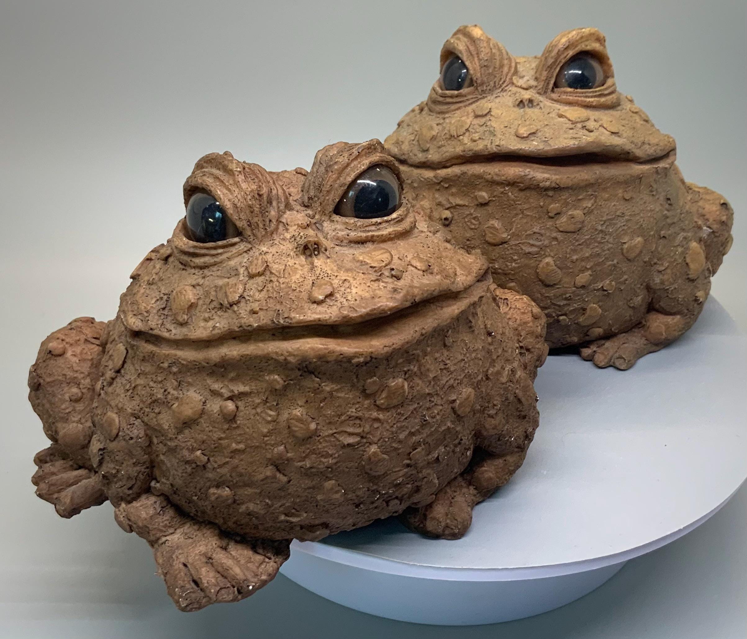 Vintage, Whimsical Pair of Toads with Glass Eyes for Garden or Patio