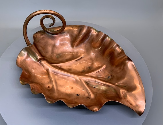 Vintage Mid Century Modern Solid Copper Leaf Shaped Trinket Dish Etsy