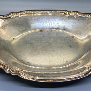 Vintage Silver Plate Oblong Dish with Ornate Embossed Floral Design