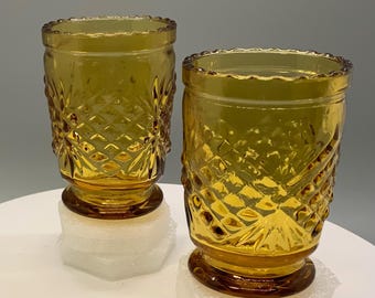Vintage Amber Glass Votive Holders, Starburst Pattern, Set of 2