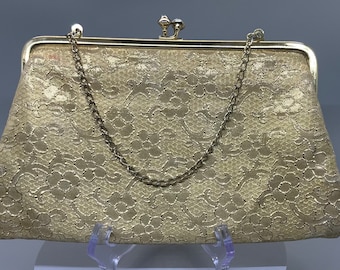 Vintage Gold Floral Tapestry Handbag with Chain Strap