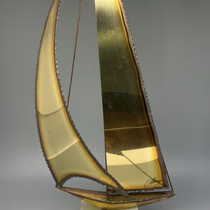 Tall, Vintage Brass, Copper and Onxy Sailing Ship Sculpture