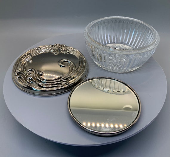 Vintage Glass Powder Dish or Trinket Jar with Mir… - image 3
