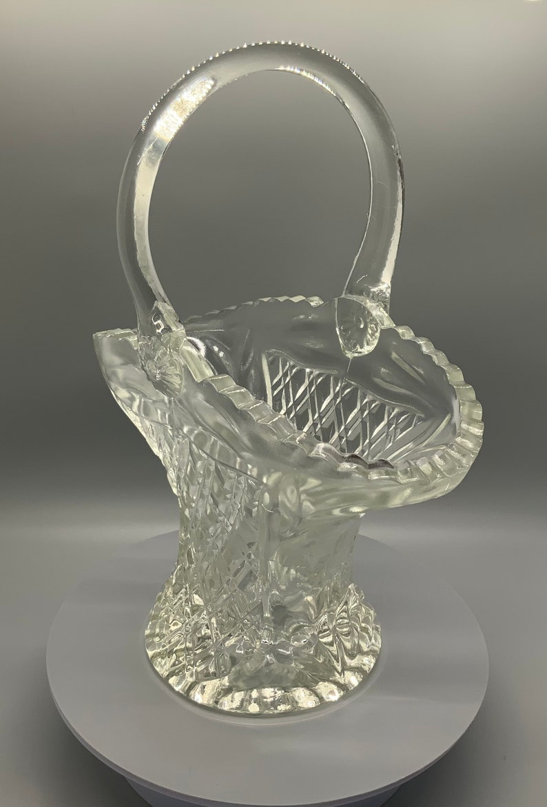 Vintage Cut Crystal Glass Basket With Handle Etsy