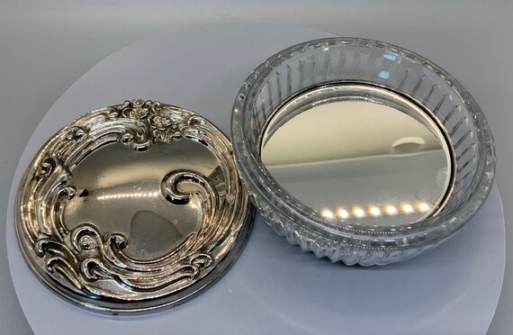 Vintage Glass Powder Dish or Trinket Jar with Mir… - image 2