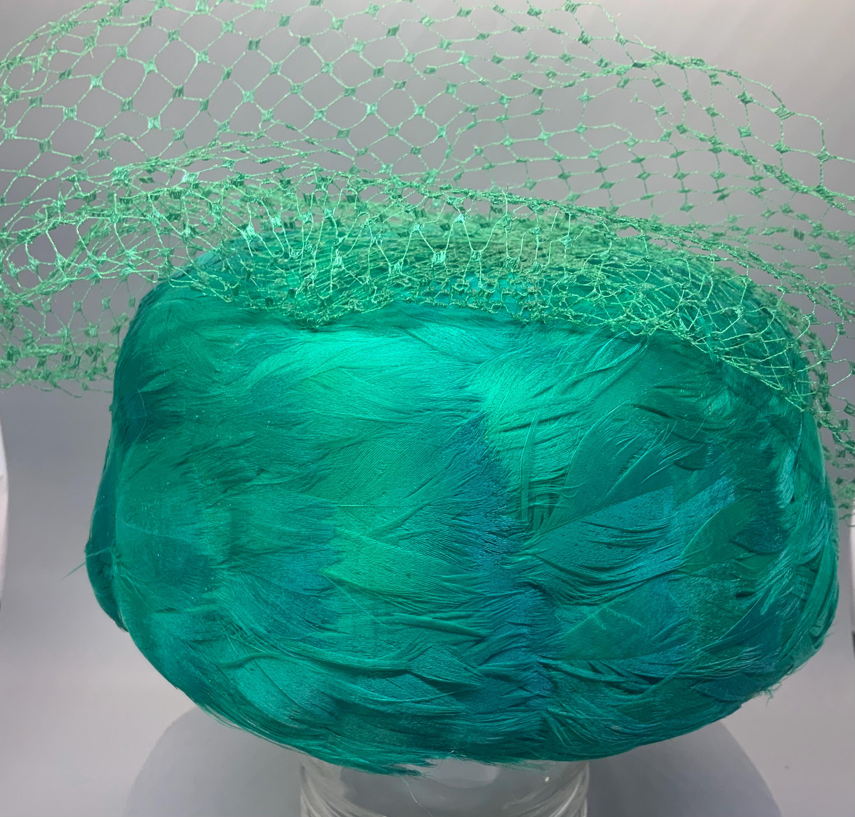 Antique Vintage 50\'s Gene Doris New York Pillbox Feather Hat. Antique Vintage 50 main image 2