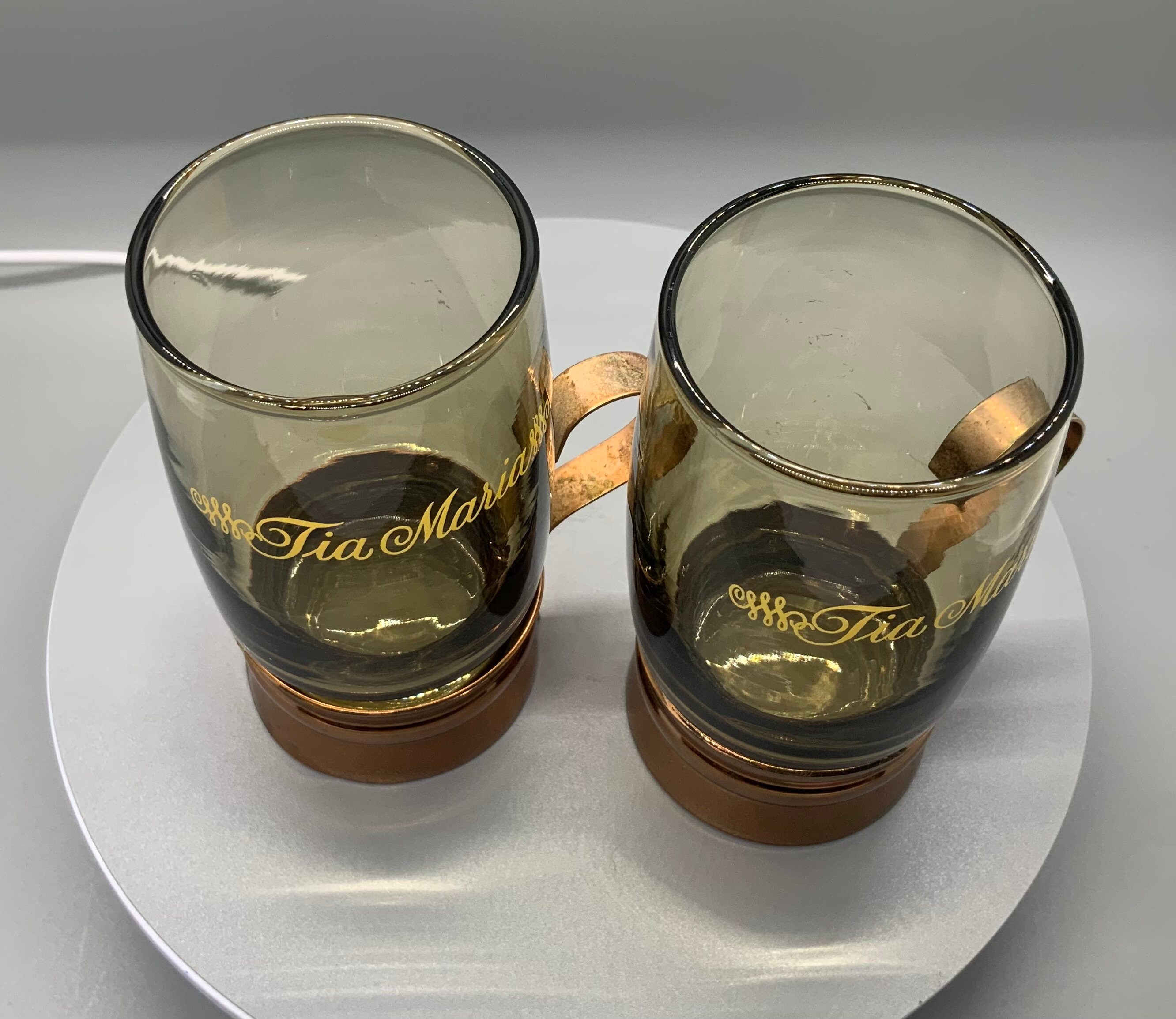 Set Lot of 6 Vintage Tia Maria Liqueur Hot Toddy Glasses with Copper  Handles