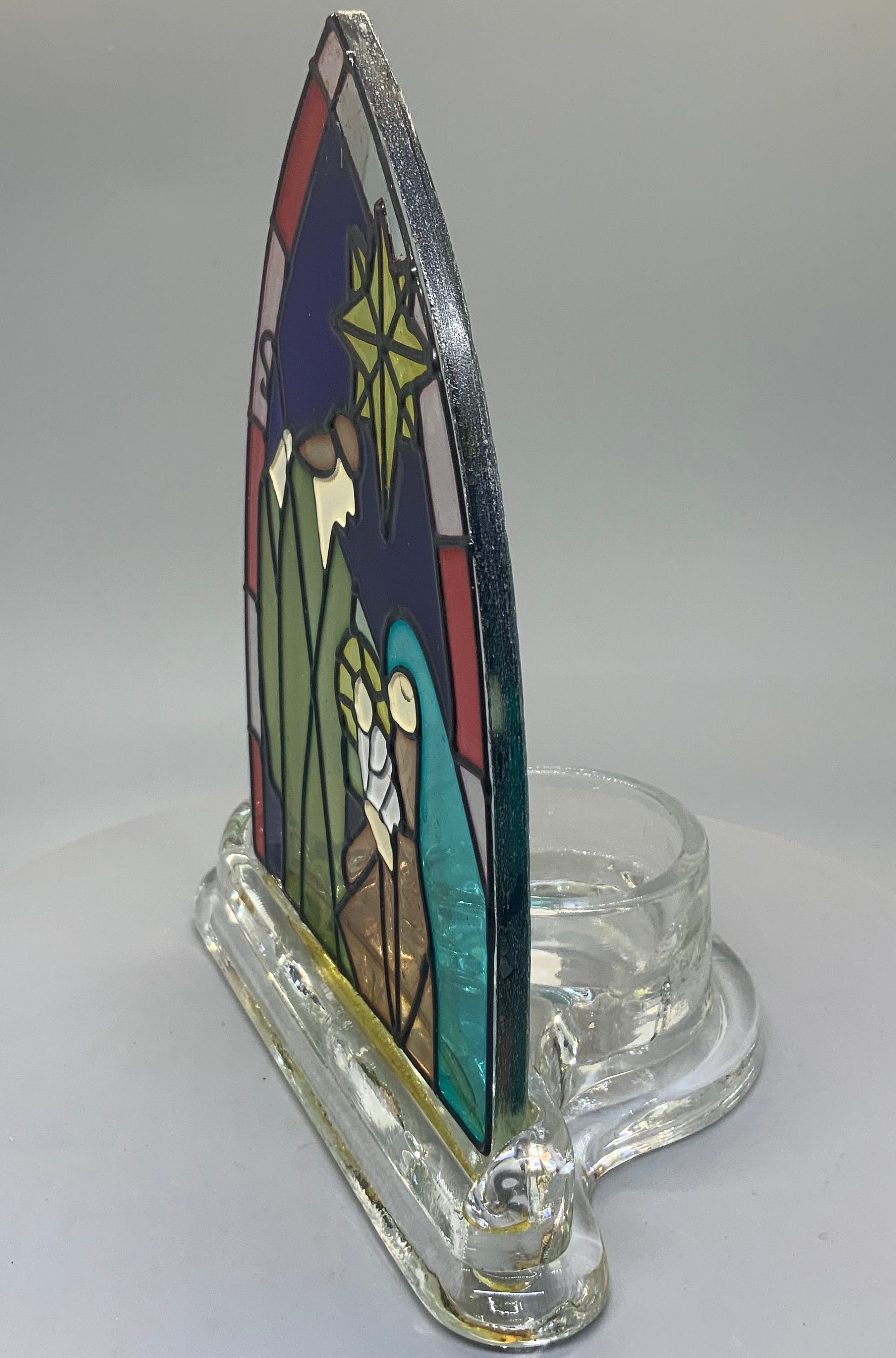 Vintage Teleflora Stained Glass Religious Candle Holder Etsy