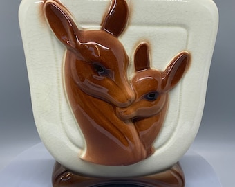 Vintage Momma Doe and Fawn 1950s Vase