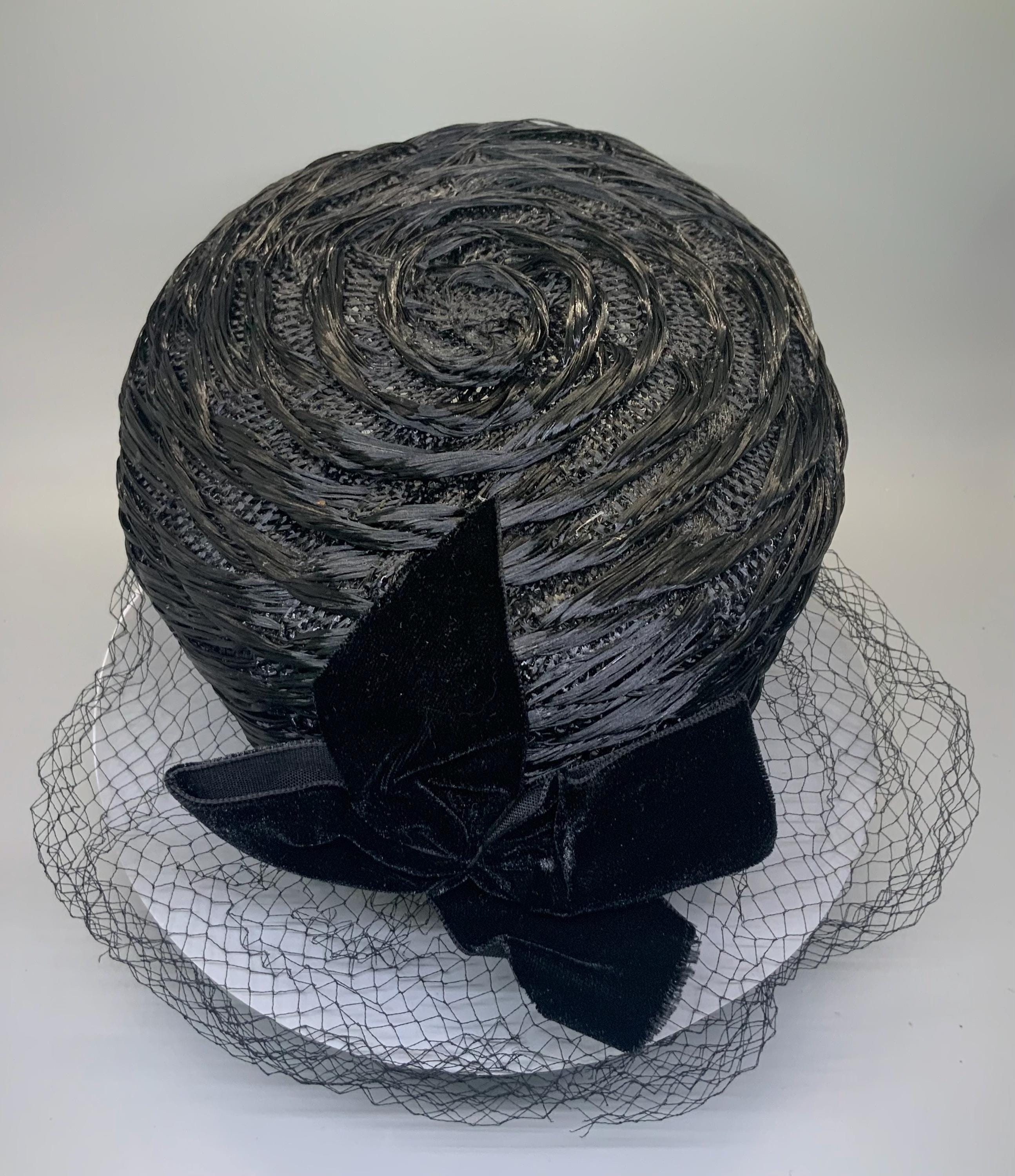 Vintage Black Pillbox Hat United Hatters Union Made Polka Dot Netting Tulle MCM Pillbox Hat With Netting - Etsy main image 2