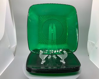 Vintage Anchor Hocking Forest Green Salad Plates Set of Four