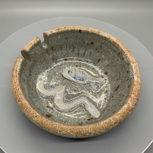 Fish in Water Pottery Ashtray, Signed Pottery
