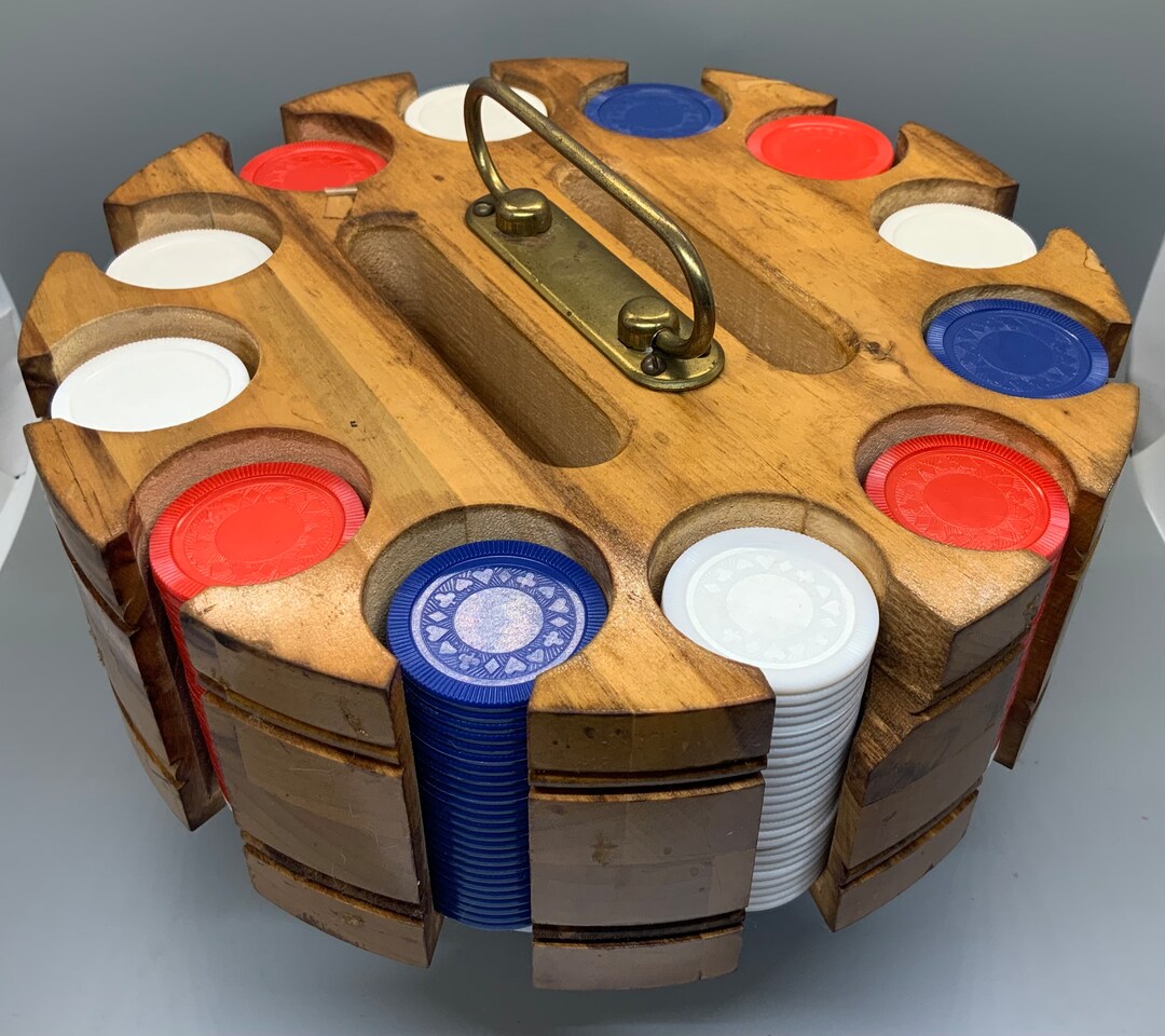 Mid Century Modern Poker Chip Caddy With Chips Etsy