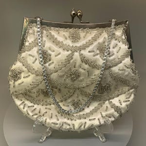 Vintage Hand Made in Hong Kong White Beaded Clutch, Handbag
