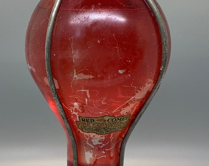 Antique red Comet Fire Extinguisherfire Grenade in Hanging Wire Cage