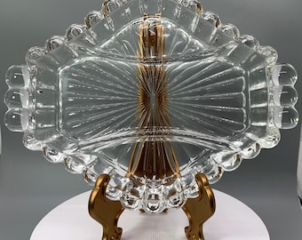 Antique UV Reactive Glass Divided Relish Dish Scalloped Serving Dish