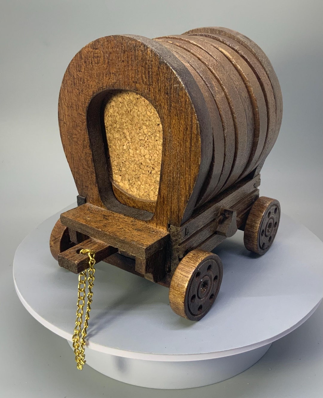 Vintage Wood and Cork Covered Wagon Coaster Set - Etsy
