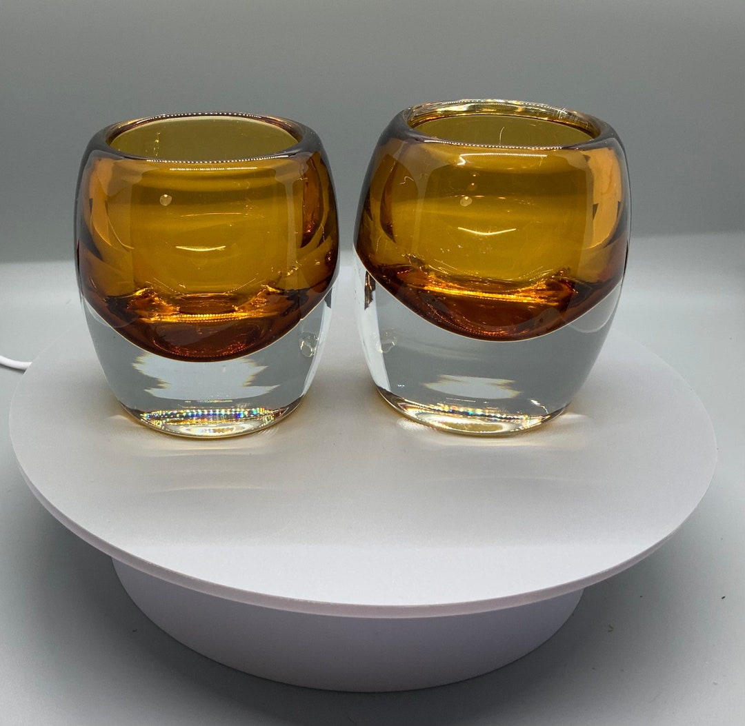 Crate and Barrel Topaz Glass Diva Votive Candle Holder, Made in Poland Etsy