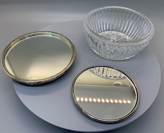 Vintage Glass Powder Dish or Trinket Jar with Mir… - image 4