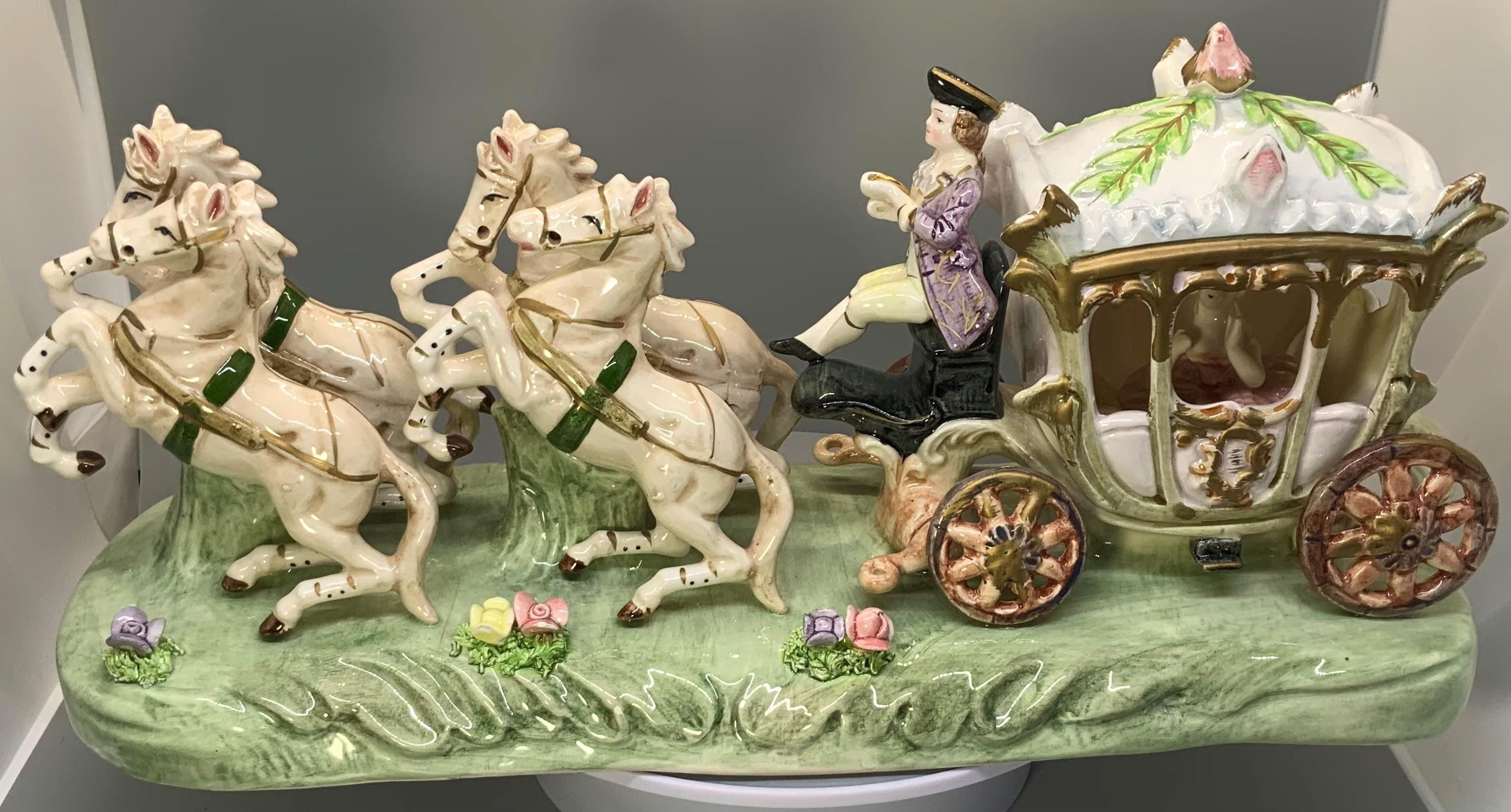 Vintage Capodimonte Style Porcelain Cinderella Carriage, Four