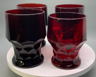 Vintage Ruby Red-Cranberry Glass Tumblers, Set of 4