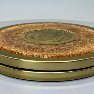 Vintage Brass and Cork Coaster Set