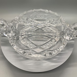 Antique American Brilliant Period Cut Crystal Glass Divided Nappie Dish