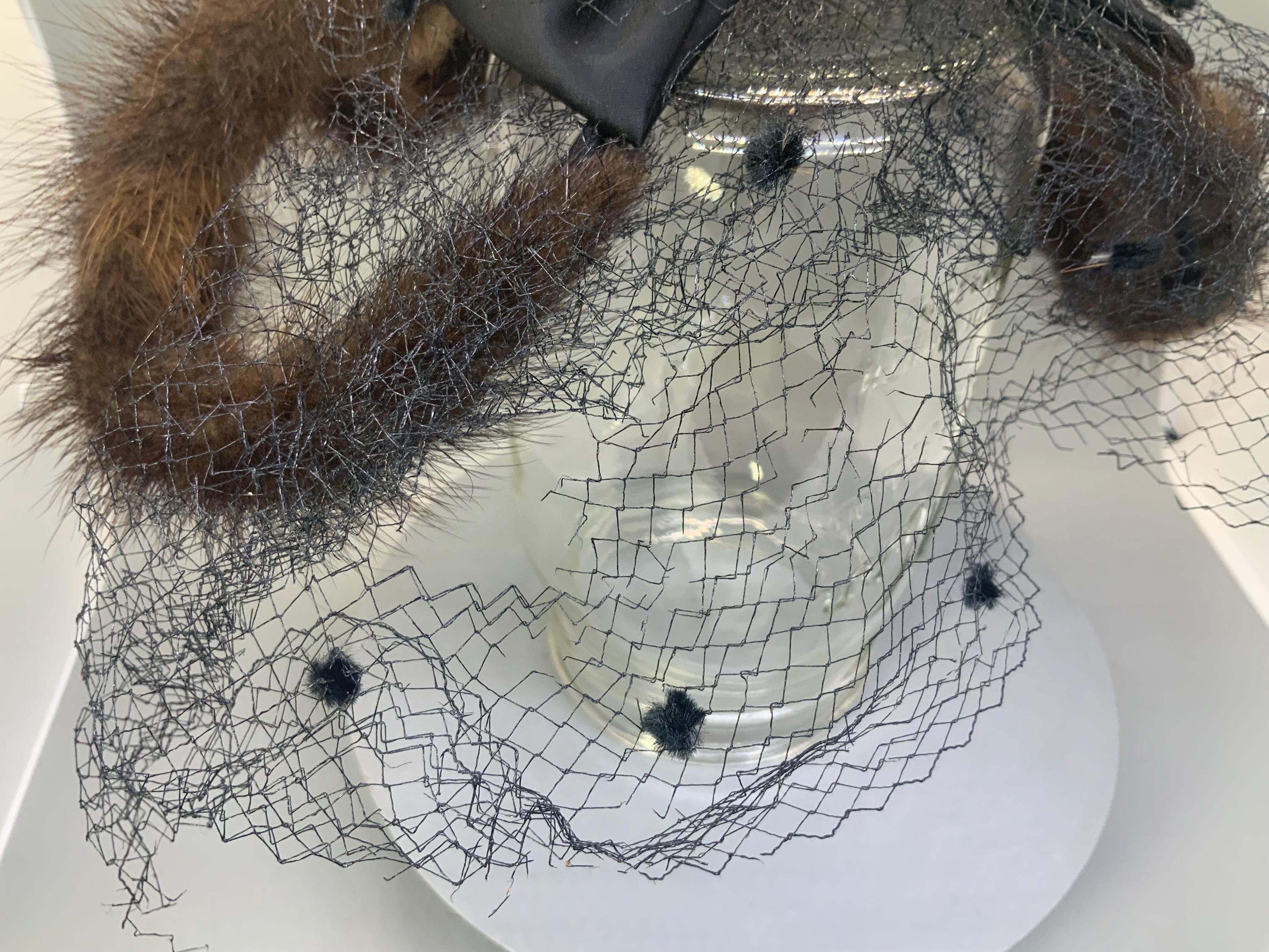 Vintage Brown Mink Fur Fascinator 1950s Calot Hat Netting Satin Bow Mod Cocktail 1950s Fur Veil Fascinator Copper Brown - Etsy main image 2
