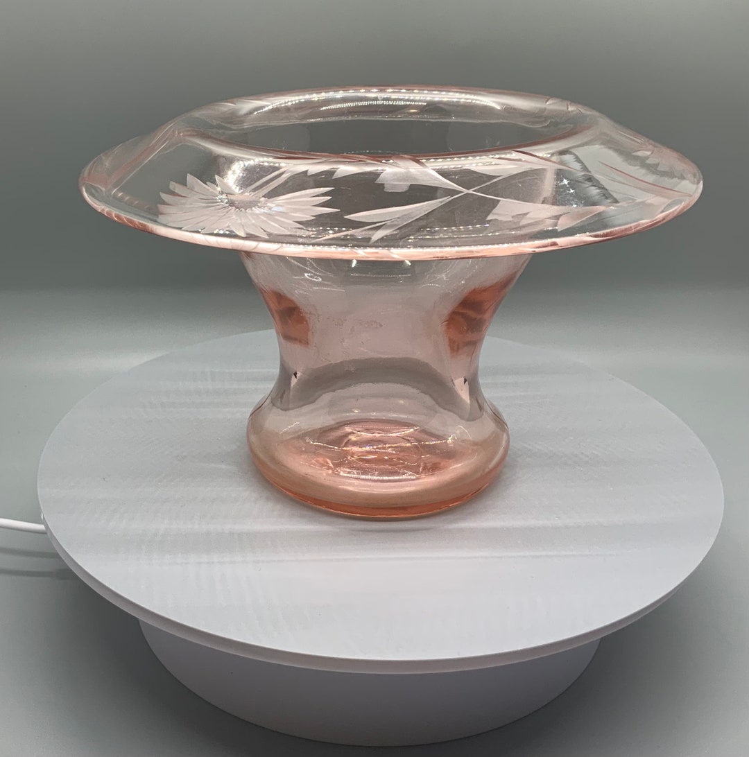 Pink Depression Glass Vase With Etched Leaf Pattern Etsy