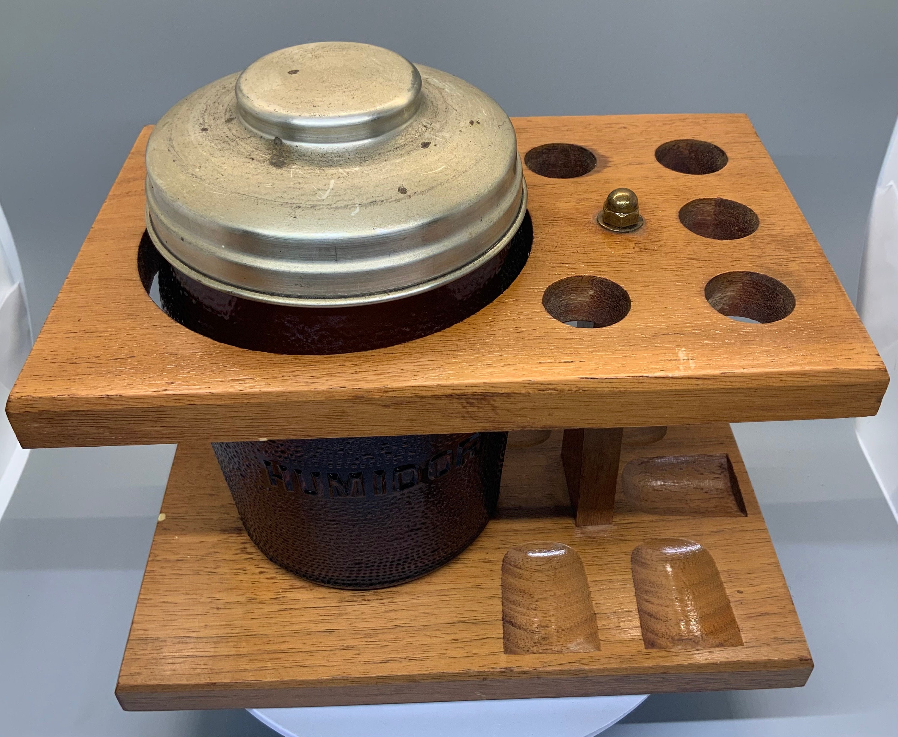 Vintage Mid Century Modern Wood Pipe Rack With Brown Glass Humidor - Etsy