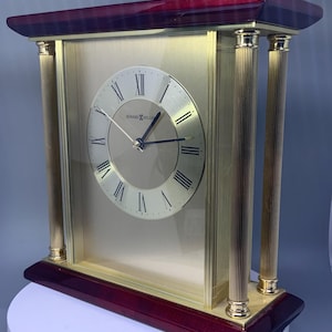 Vintage Howard Miller Mantel Clock German UTS Quartz Movement Gold and. Wood Case
