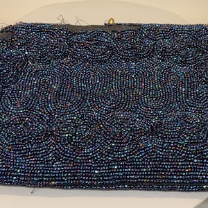 Vintage Dark Blue Beaded Evening Clutch, Saks 5th Ave, Belgium