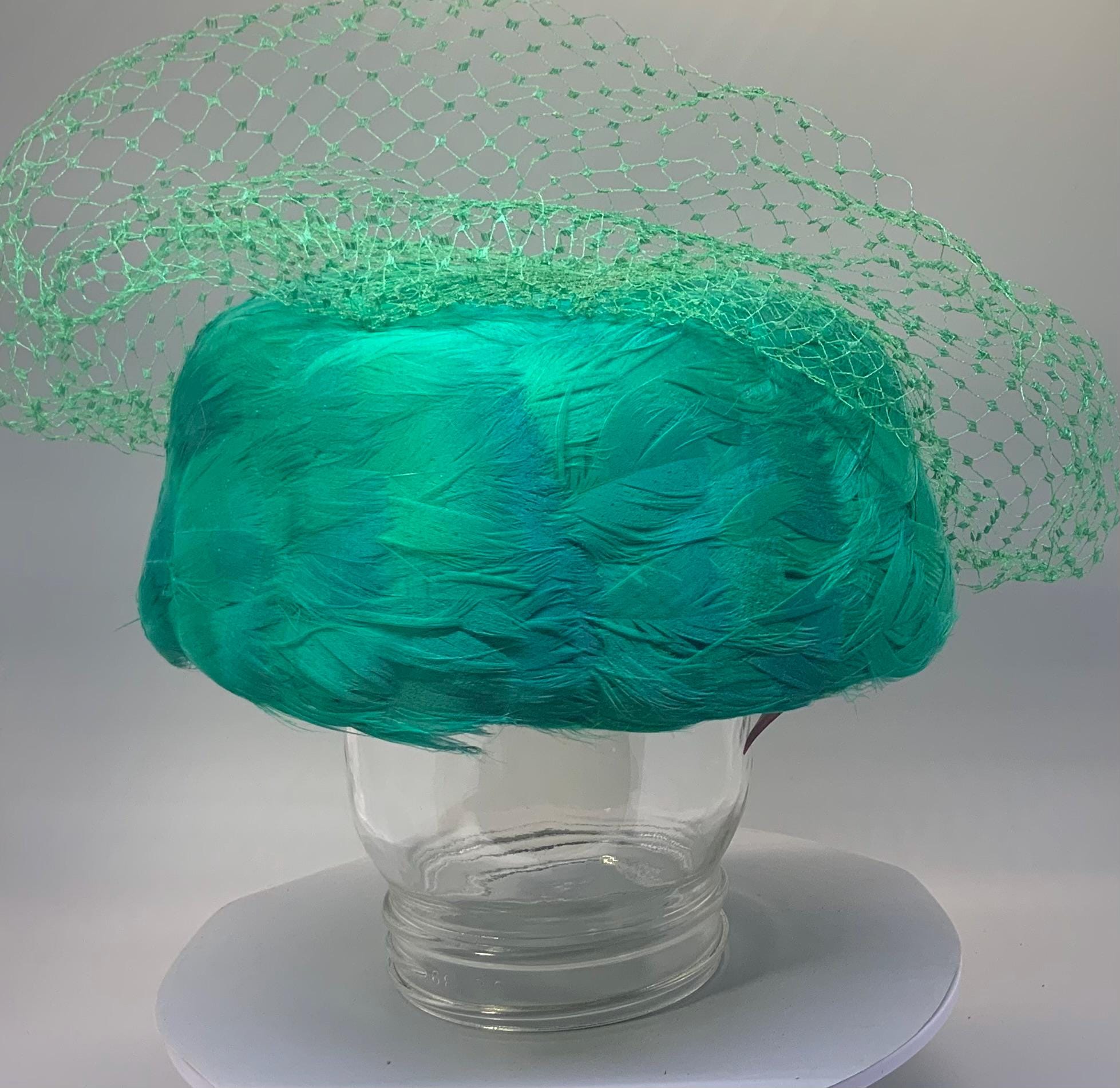 Antique Vintage 50\'s Gene Doris New York Pillbox Feather Hat. Antique Vintage 50 main image 4