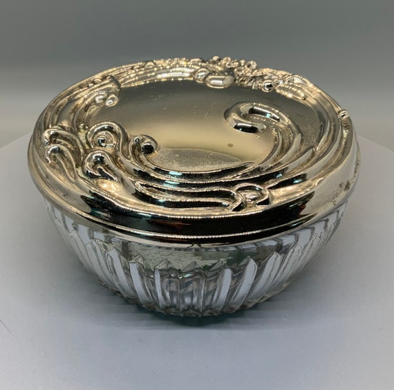 Vintage Glass Powder Dish or Trinket Jar with Mir… - image 1