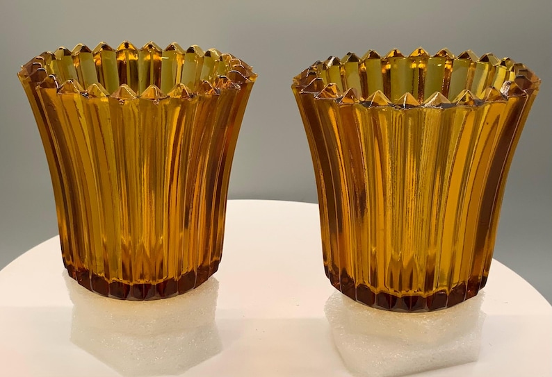 Vintage Amber Ribbed Glass With Scalloped Rim, With Peg Bottom, Votive ...