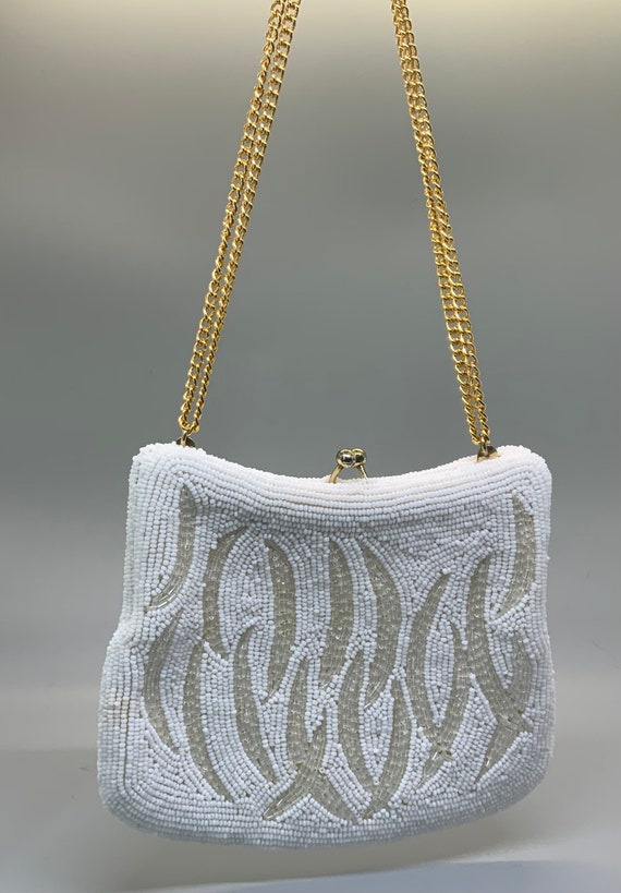 Vintage Ivory-White Beaded Evening, Formal Handbag