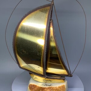 Vintage Brass, Copper and Onyx  Sailing Ship, Signed DeMott