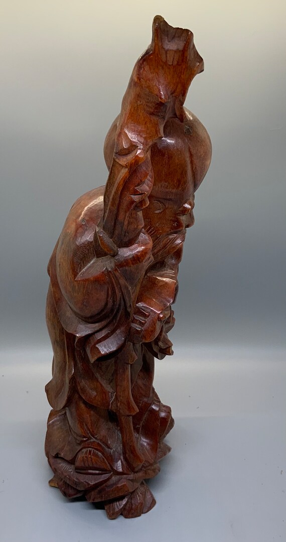 Chinese Solid Wood Statue, God of Longevity and Wisdom - Etsy
