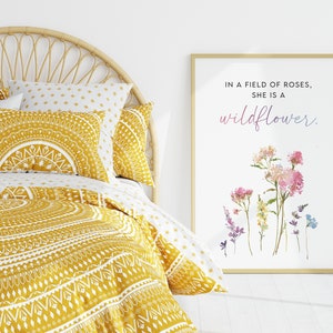 Flower Watercolor Wall Decor: In a Field of Roses, She is a Wildflower, Digital Download Wall Art for Home Decor, Nursery, Little Girls Room