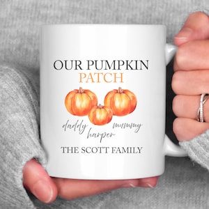 Personalised ceramic family pumpkin mug , Halloween hot chocolate mug , Boo box filler , Cosy halloween mug ,  Pumpkin patch mug