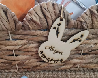 Easter bunny engraved wooden  Easter basket tag