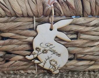 Personalised wooden Easter bunny engraved tag